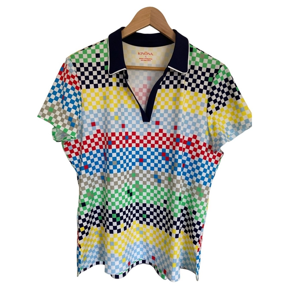 Kinona Multicolor Checkerboard Polo Shirt Size XL Golf‎ Performance Athletic